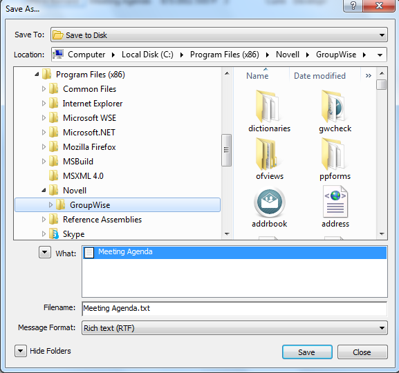 Save dialog box