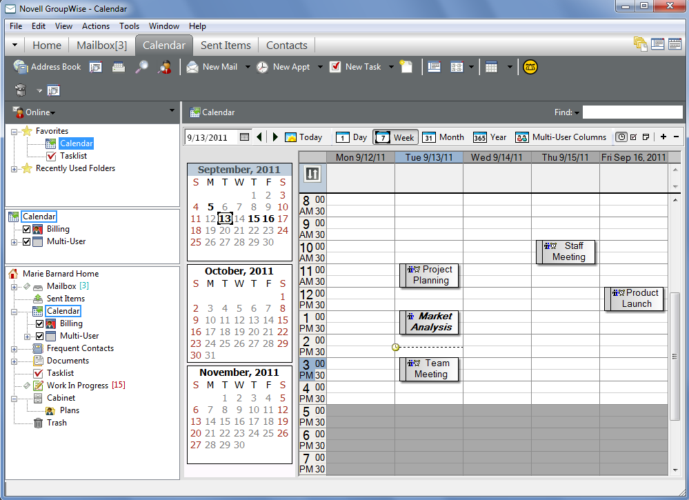 Calendar view showing the week view