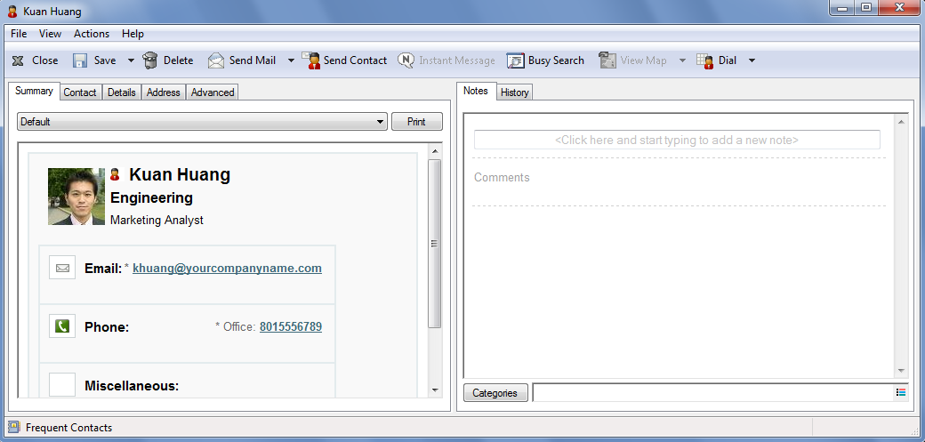 Contact Properties showing the Summary tab