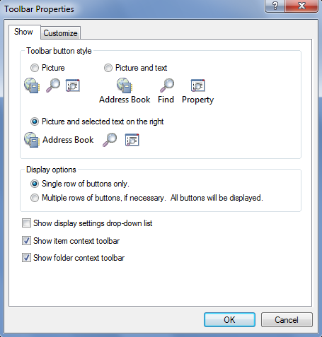 Show tab of Toolbar Properties