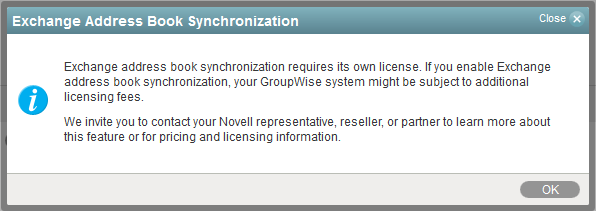 Address Book Synchronization licensing warning