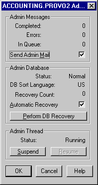 Admin Status dialog box