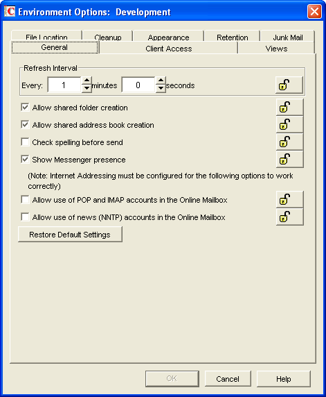 Environment Options dialog box