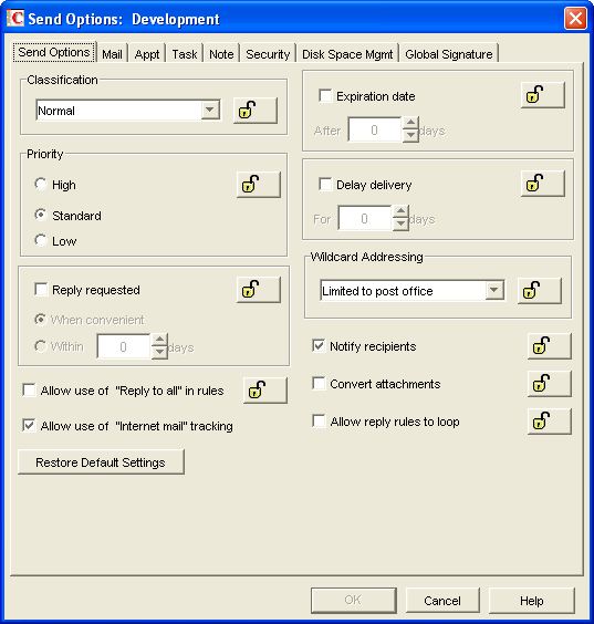 Send Options dialog box