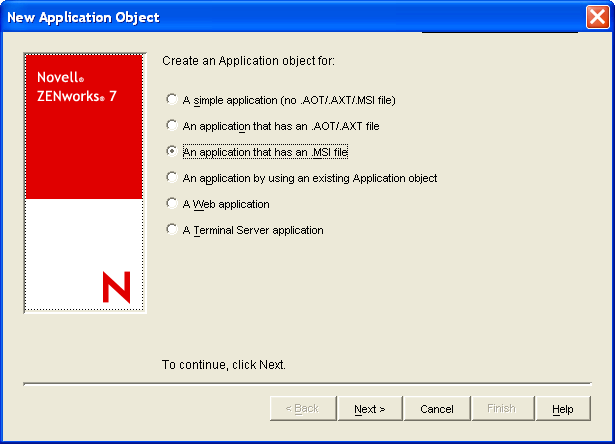 Create Application object dialog box 