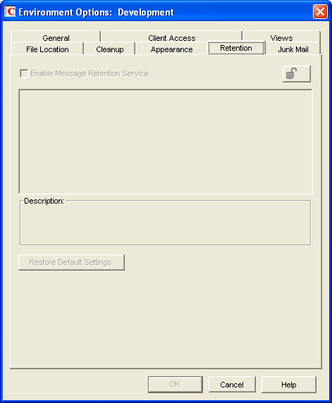 Environment Options with Retention tab open