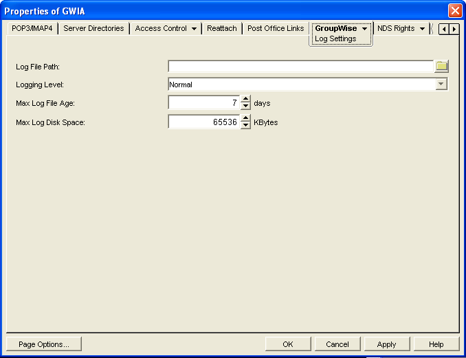 Log Settings property page