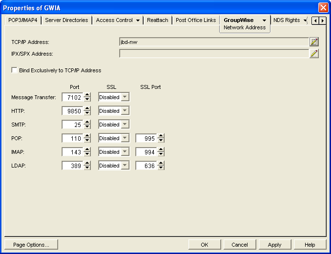 Network Address property page