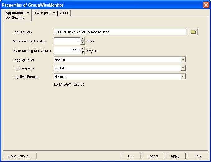 Log Settings property page