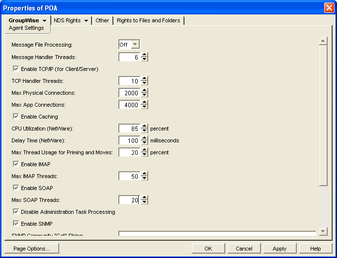 Agent Settings property page