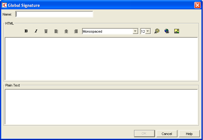 Global Signatures create dialog box
