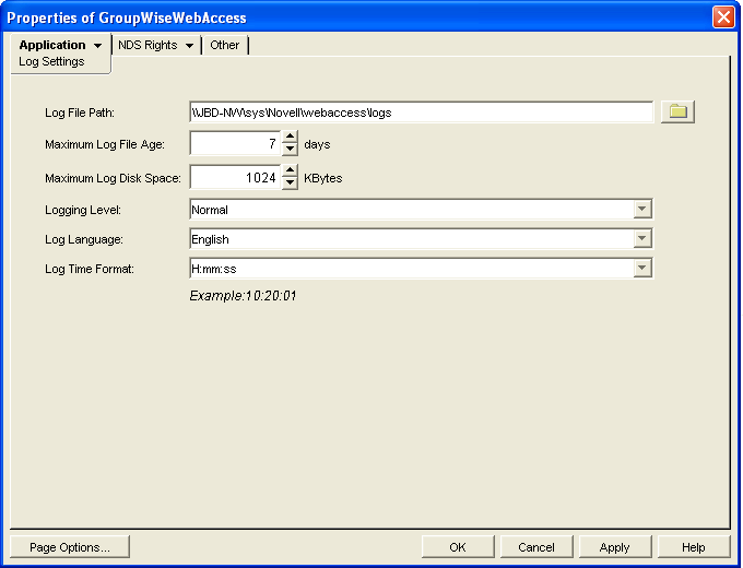 Log Settings property page