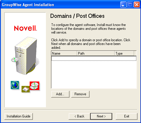Domains/Post Offices page