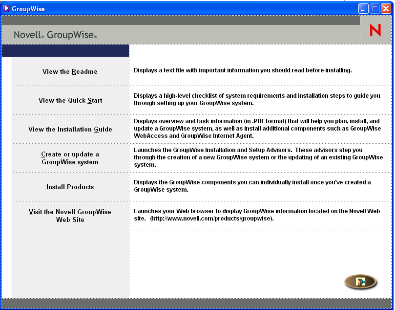 GroupWise Installation main window