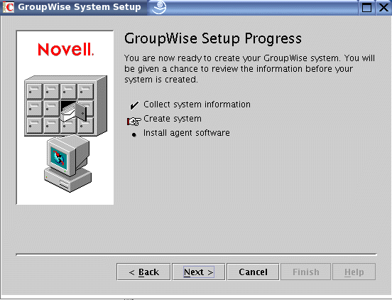 GroupWise Setup Progress: Create System page