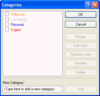 Categories dialog box