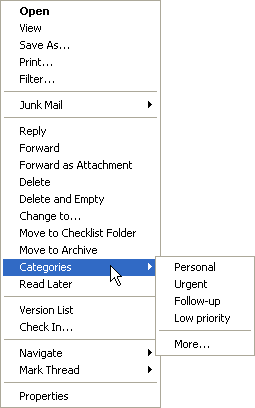 Categories menu