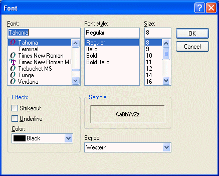 Font dialog box