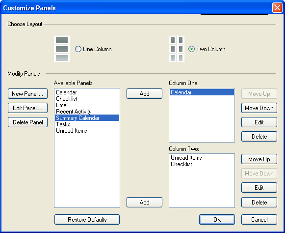 Customize panels