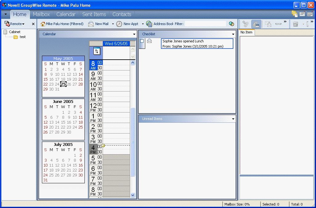 Mailbox view with Remote mode selected