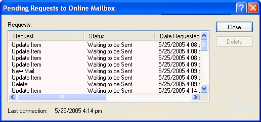 Pending Requests dialog box