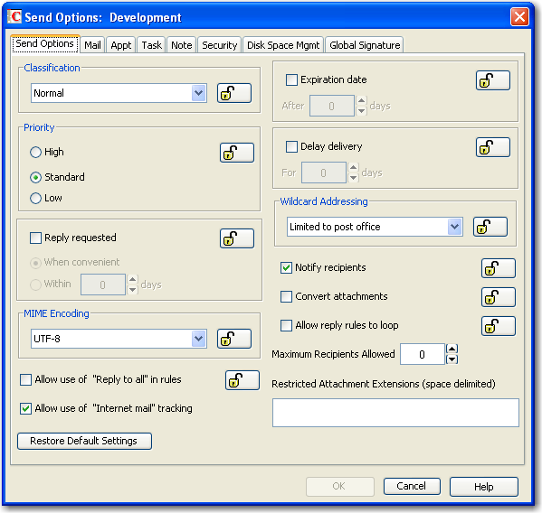 Send Options dialog box
