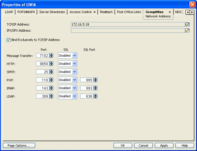 Network Address page