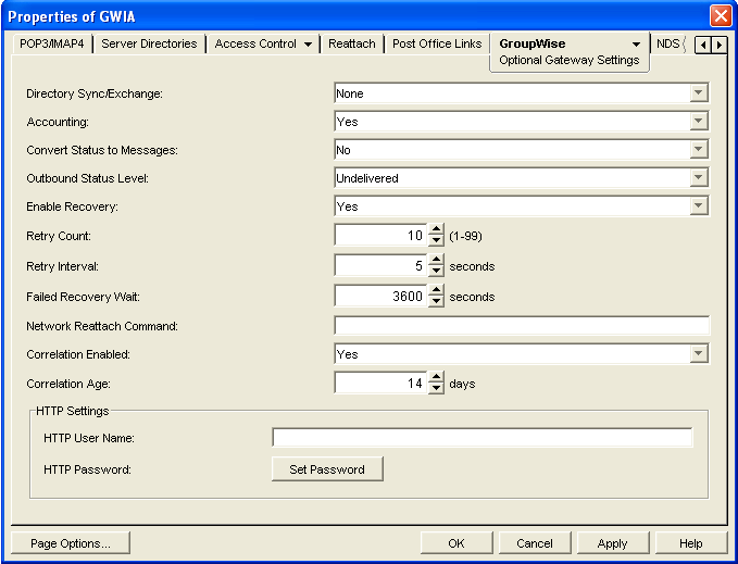 Optional Gateway Settings property page