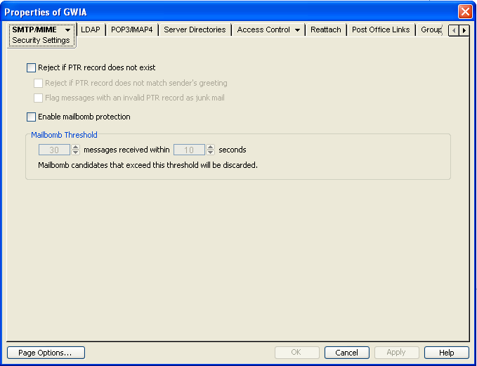 SMTP/MIME Security Settings property page