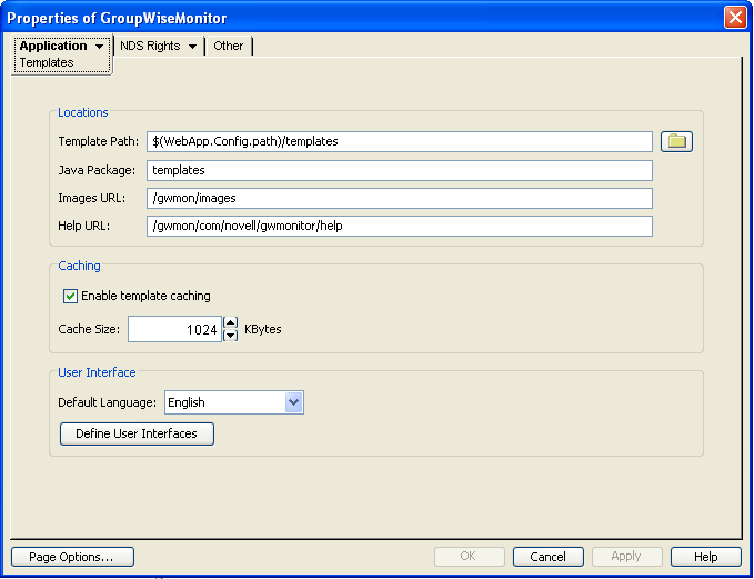 Templates property page