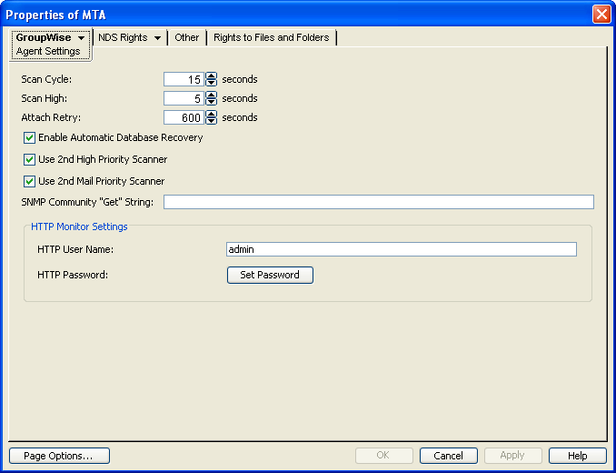 Agent Settings property page