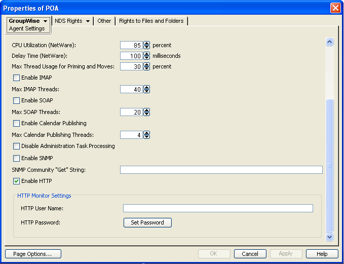 Agent Settings property page