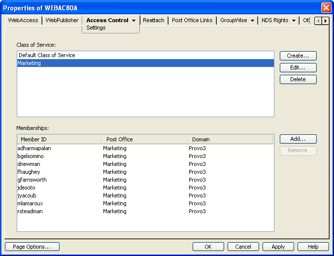Access Control Settings property page