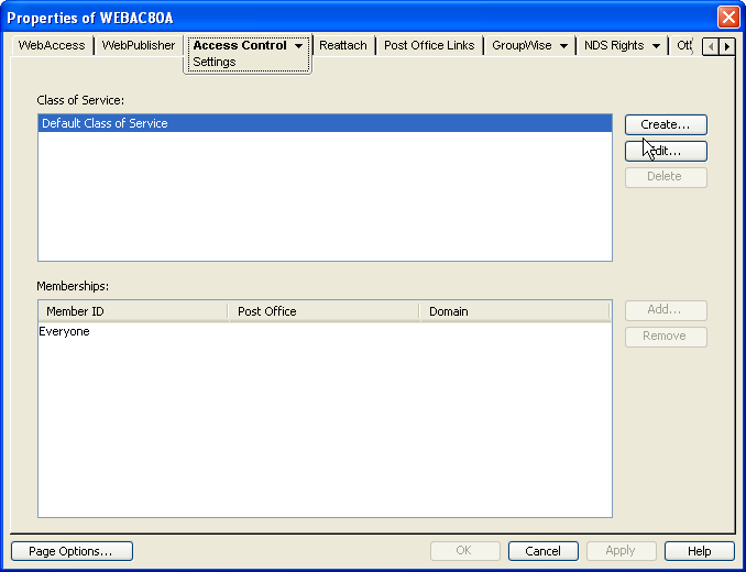 Access Control Settings property page