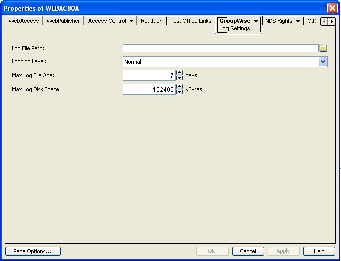 Log Settings property page