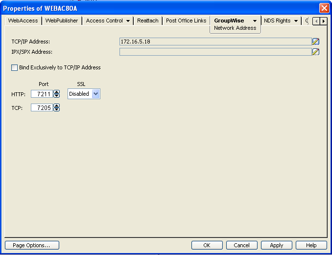 Network Address page