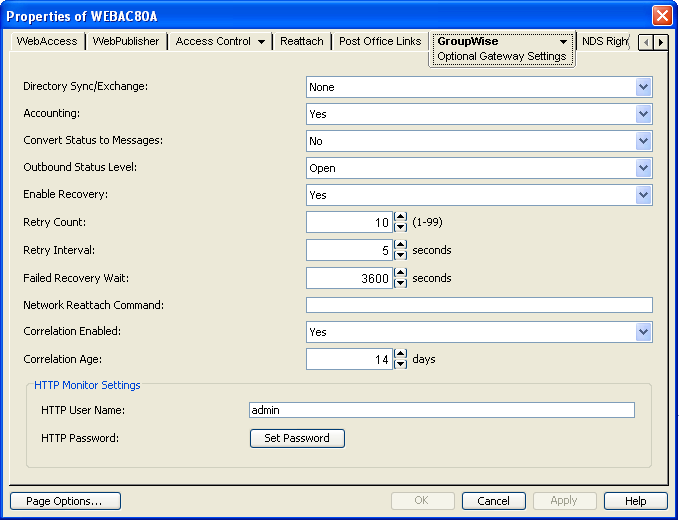 Optional Gateway Settings property page