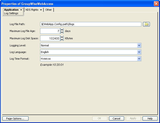 Log Settings property page