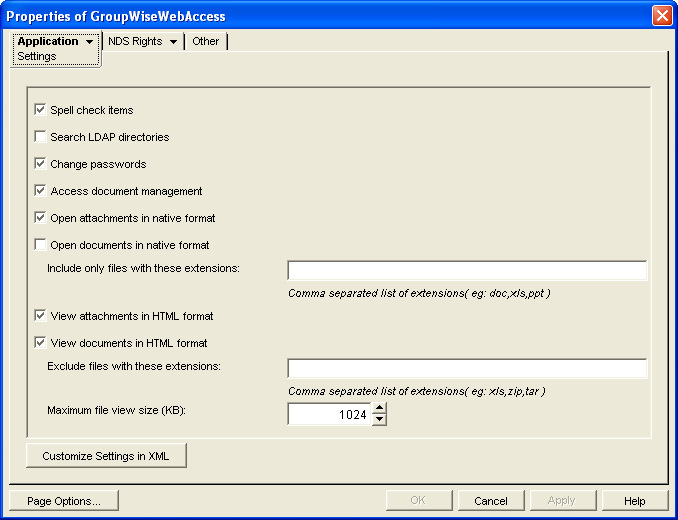 Settings property page