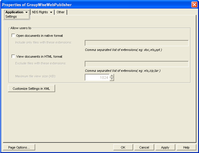 Settings property page