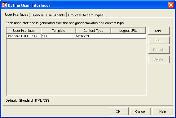 Define User Interfaces dialog box
