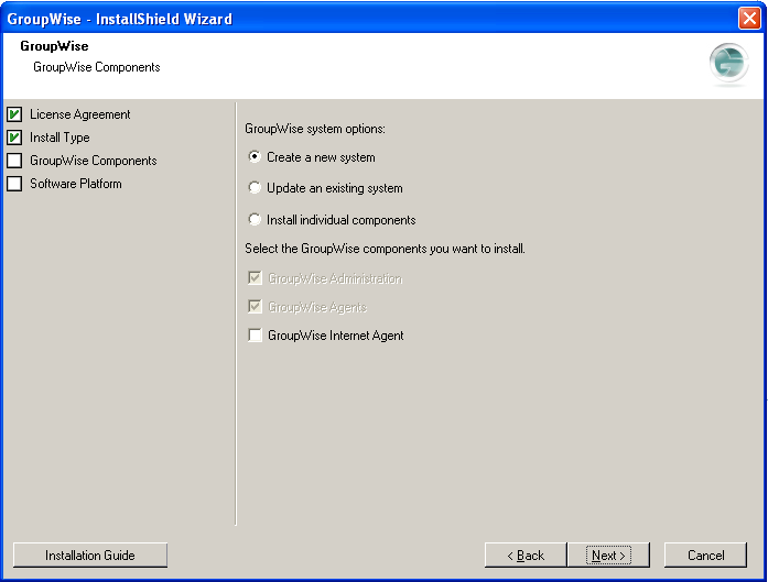 GroupWise Components page