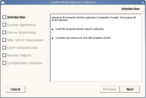 Monitor Application Configuration page