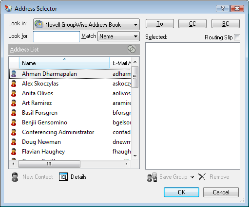 Address Selector dialog box