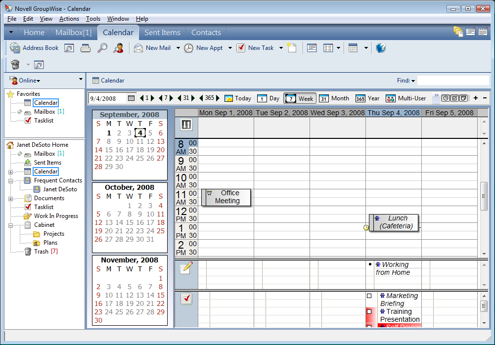 Calendar view showing the week view