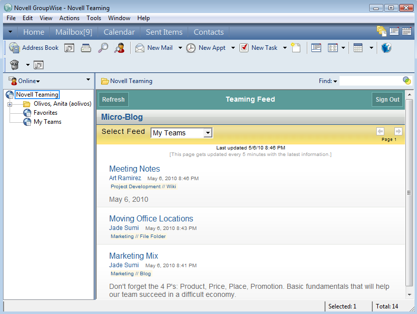Displaying Vibe Feed in GroupWise