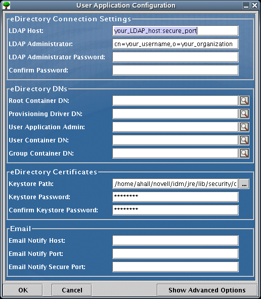 Configuring the User Application screen