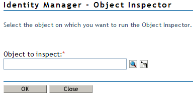 Identity Manager Object Inspector page