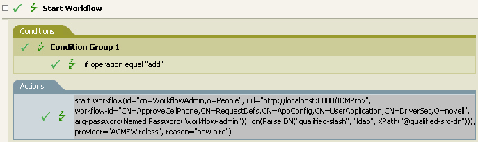 Policy to start a workflow process to request a cell phone on an add operation