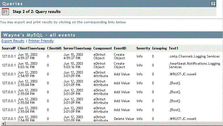 Query Results in iManager